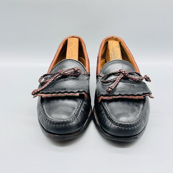 Allen Edmonds Shoes Mens 8.5 Black Leather Kiltie Loafers Moc Toe Dress Vtg USA main image 8